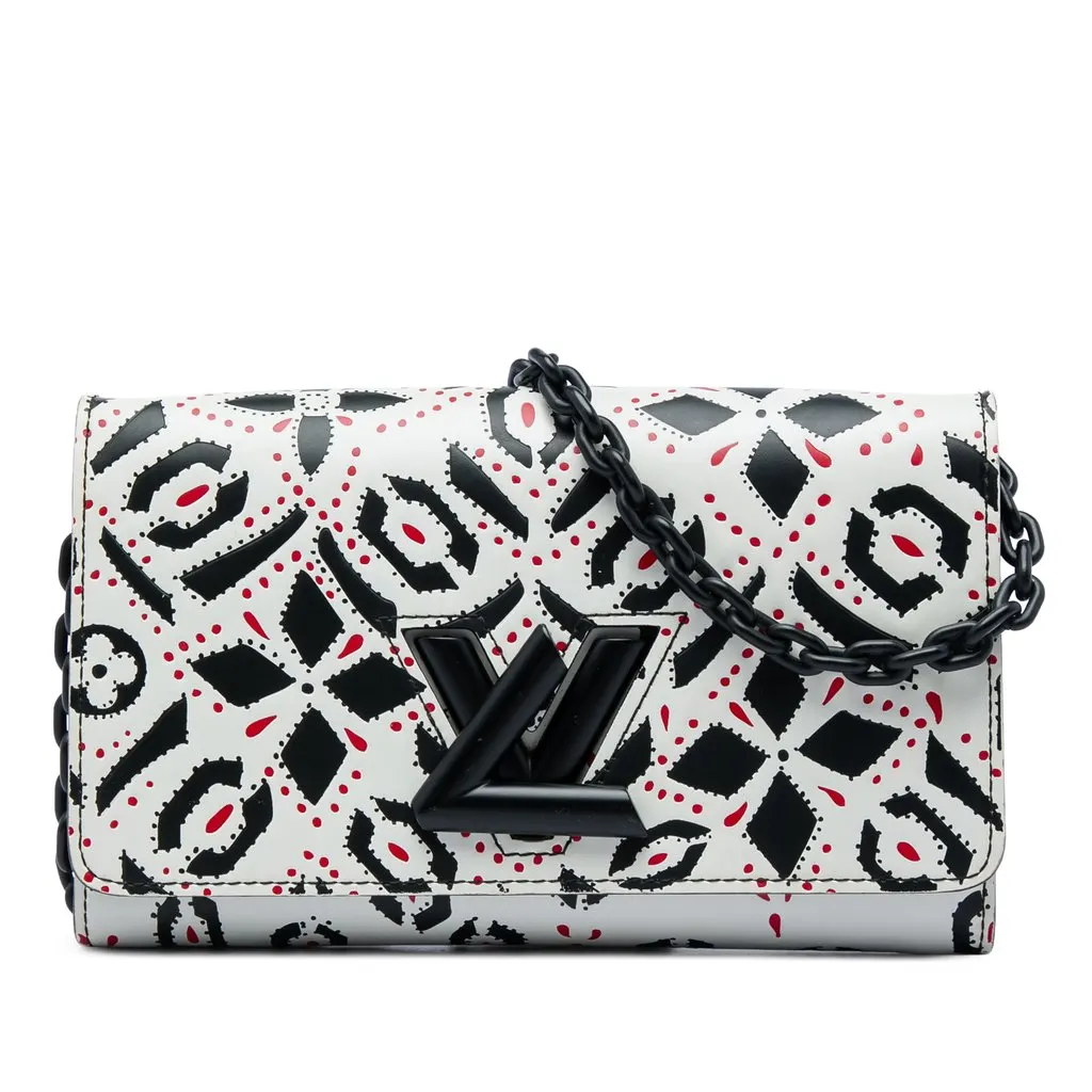 Louis Vuitton Graphic Print Calfskin Twist Wallet on Chain White Leather Very good - Front View