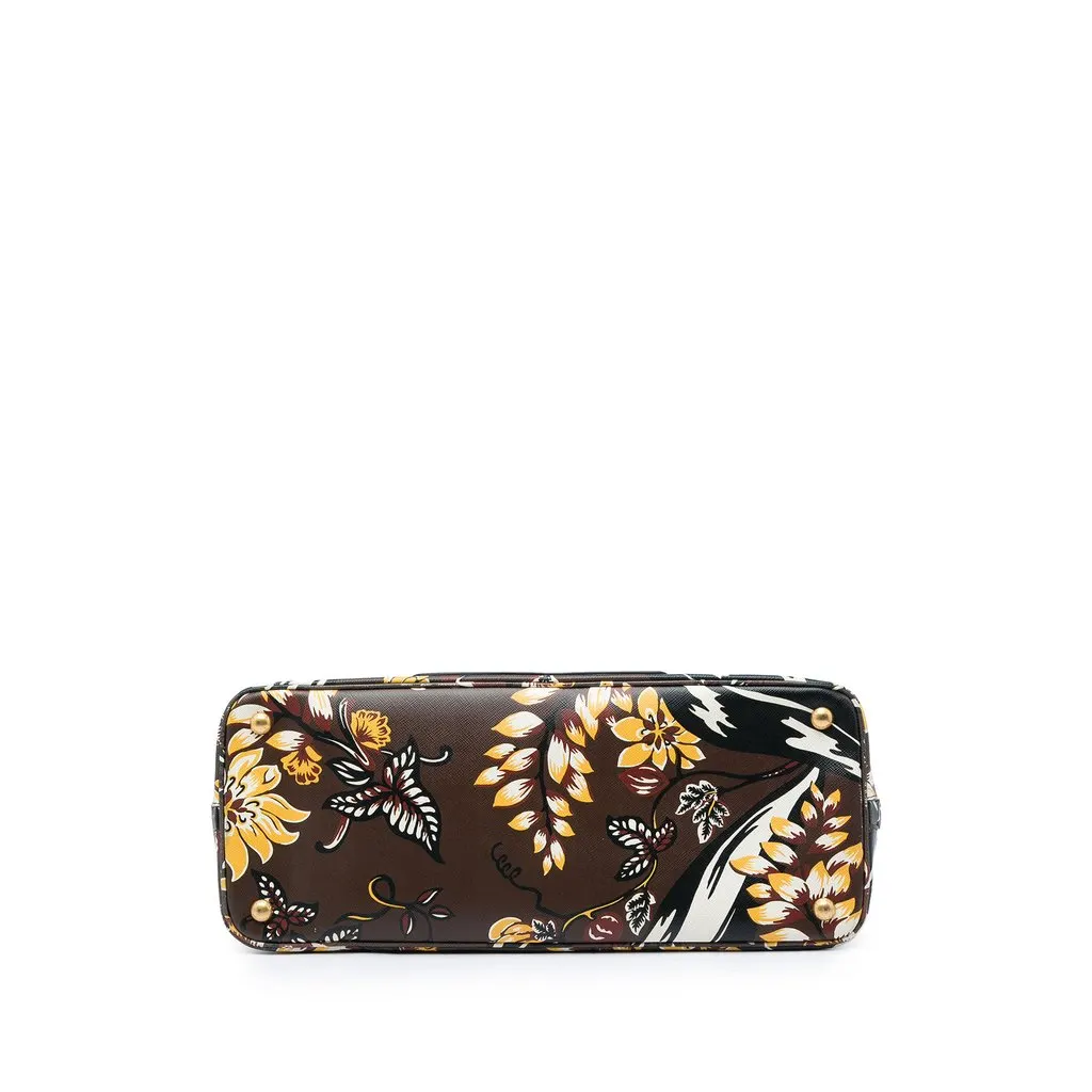 Prada Large Saffiano Lux Floral Print Promenade Front Pocket Satchel Brown Leather Very good - Inside View