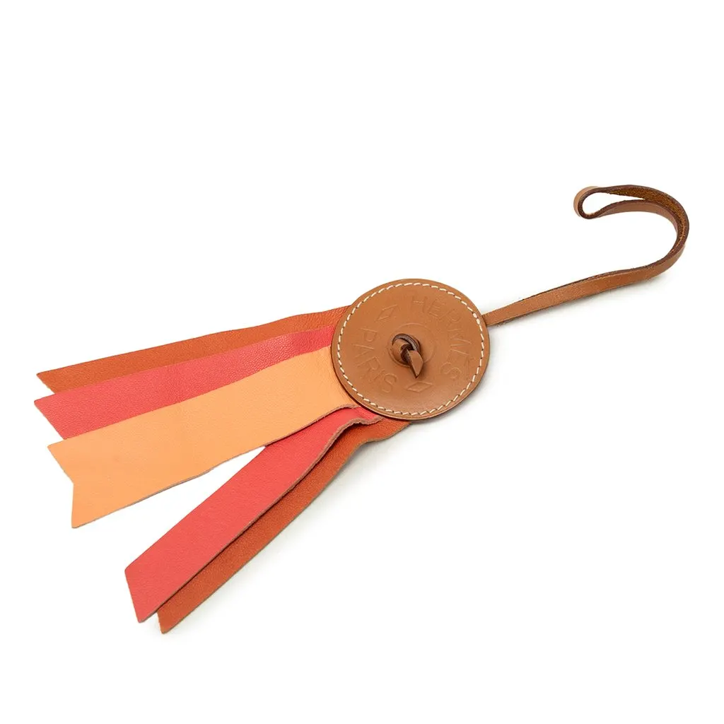 Hermès Hunter Cowhide and Milo Lambskin Paddock Flot Ribbon Bag Charm Brown Leather Very good - Front View