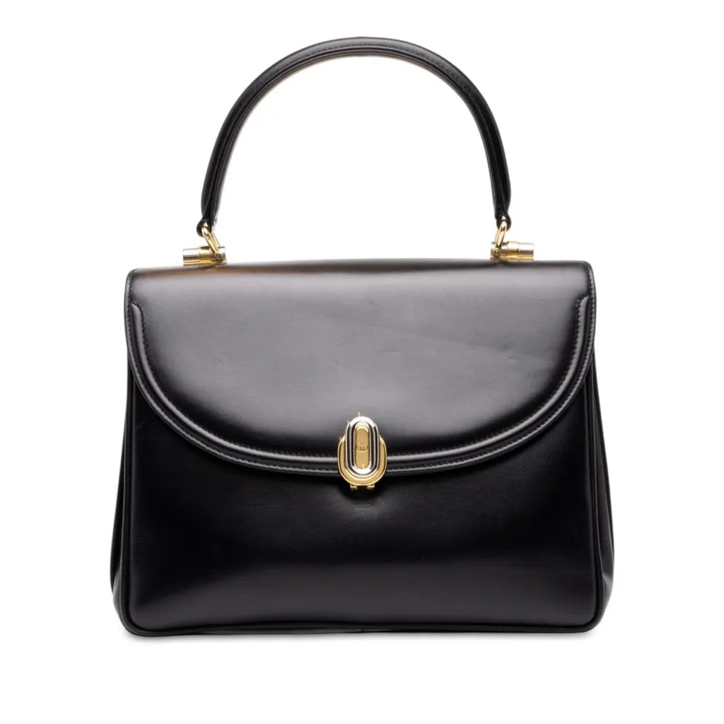 Gucci Calfskin Top Handle Bag Black Leather Very good - Front View