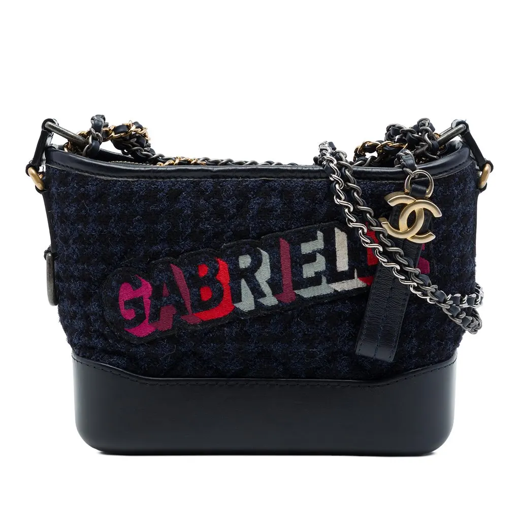 Chanel Small Tweed and Lambskin Embroidered Gabrielle Crossbody Blue Tweed Very good - Front View