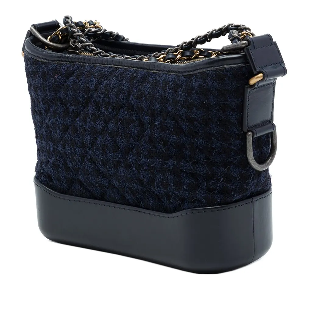 Chanel Small Tweed and Lambskin Embroidered Gabrielle Crossbody Blue Tweed Very good - Back View