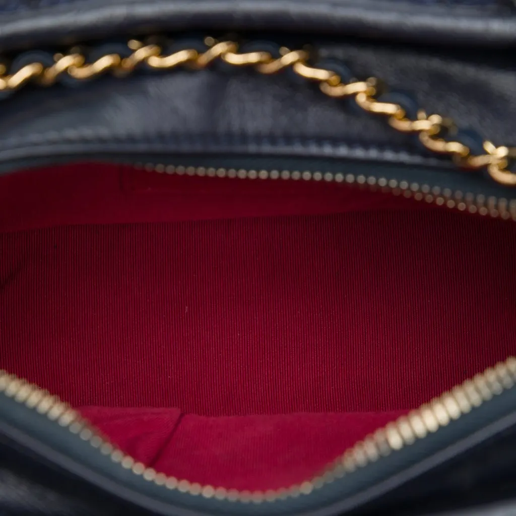 Chanel Small Tweed and Lambskin Embroidered Gabrielle Crossbody Blue Tweed Very good - Model View