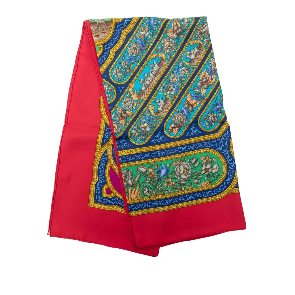 Hermès Qalamdan Silk Scarf 90 Blue Silk Very good - Front View