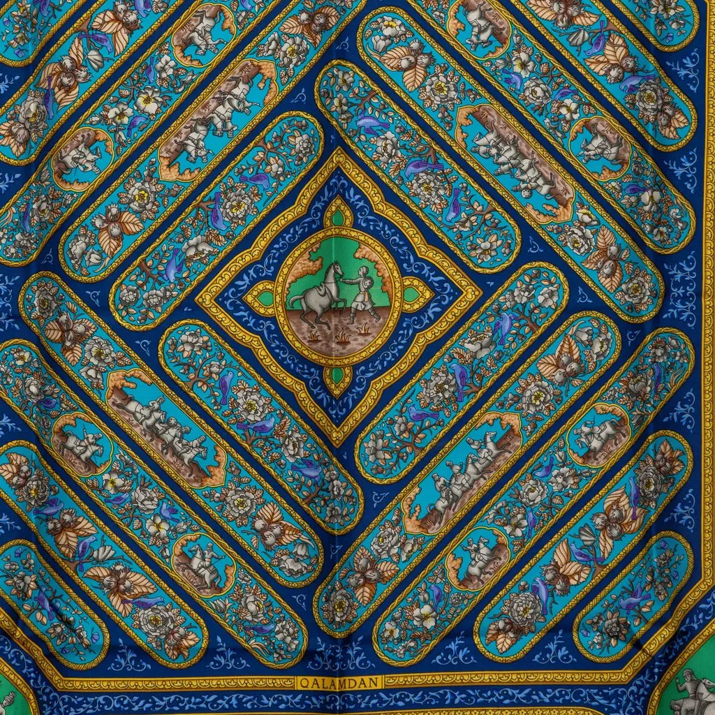 Hermès Qalamdan Silk Scarf 90 Blue Silk Very good - Back View