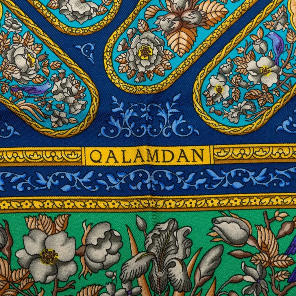 Hermès Qalamdan Silk Scarf 90 Blue Silk Very good - Inside View