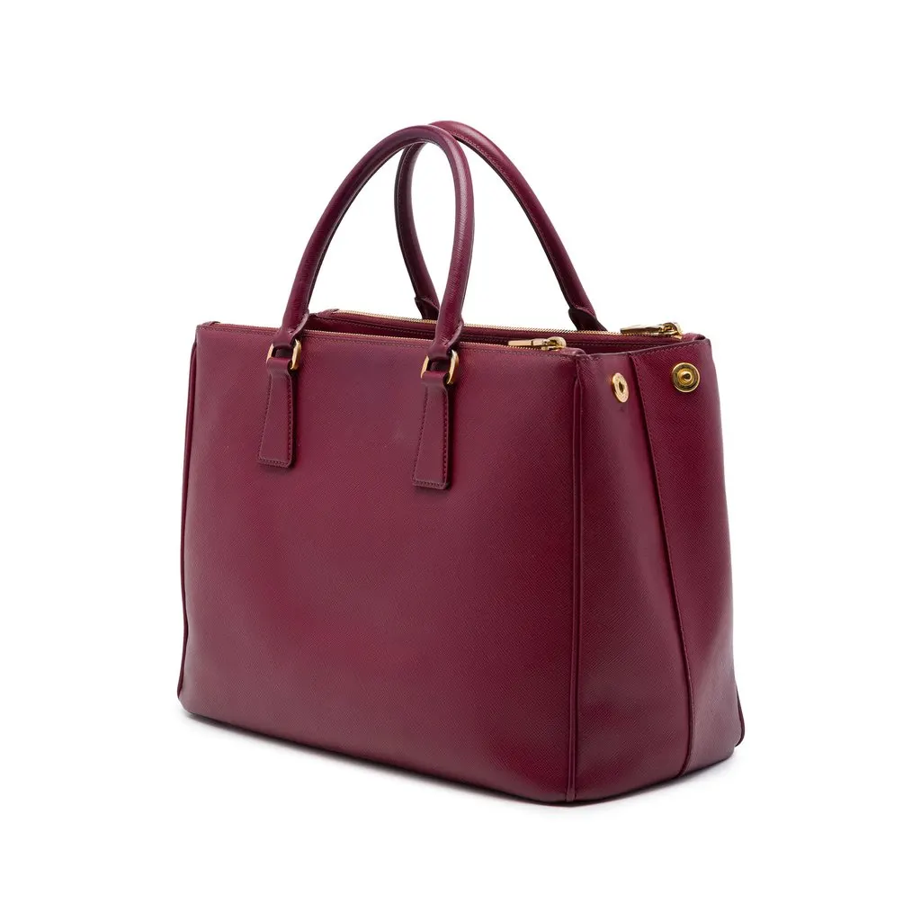 Prada Bicolor Saffiano Lux Galleria Double Zip Front Pocket Satchel Red Leather Good - Back View
