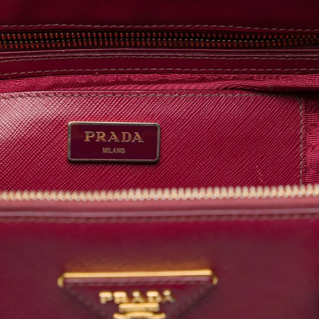 Prada Bicolor Saffiano Lux Galleria Double Zip Front Pocket Satchel Red Leather Good - Box View
