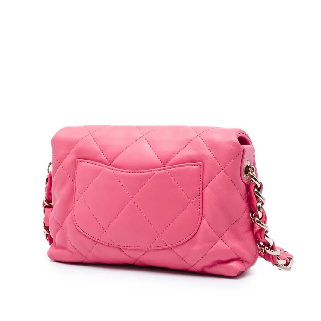 Chanel Small Quilted Lambskin Logo Chain Strap Flap Pink Leather Very good - Back View