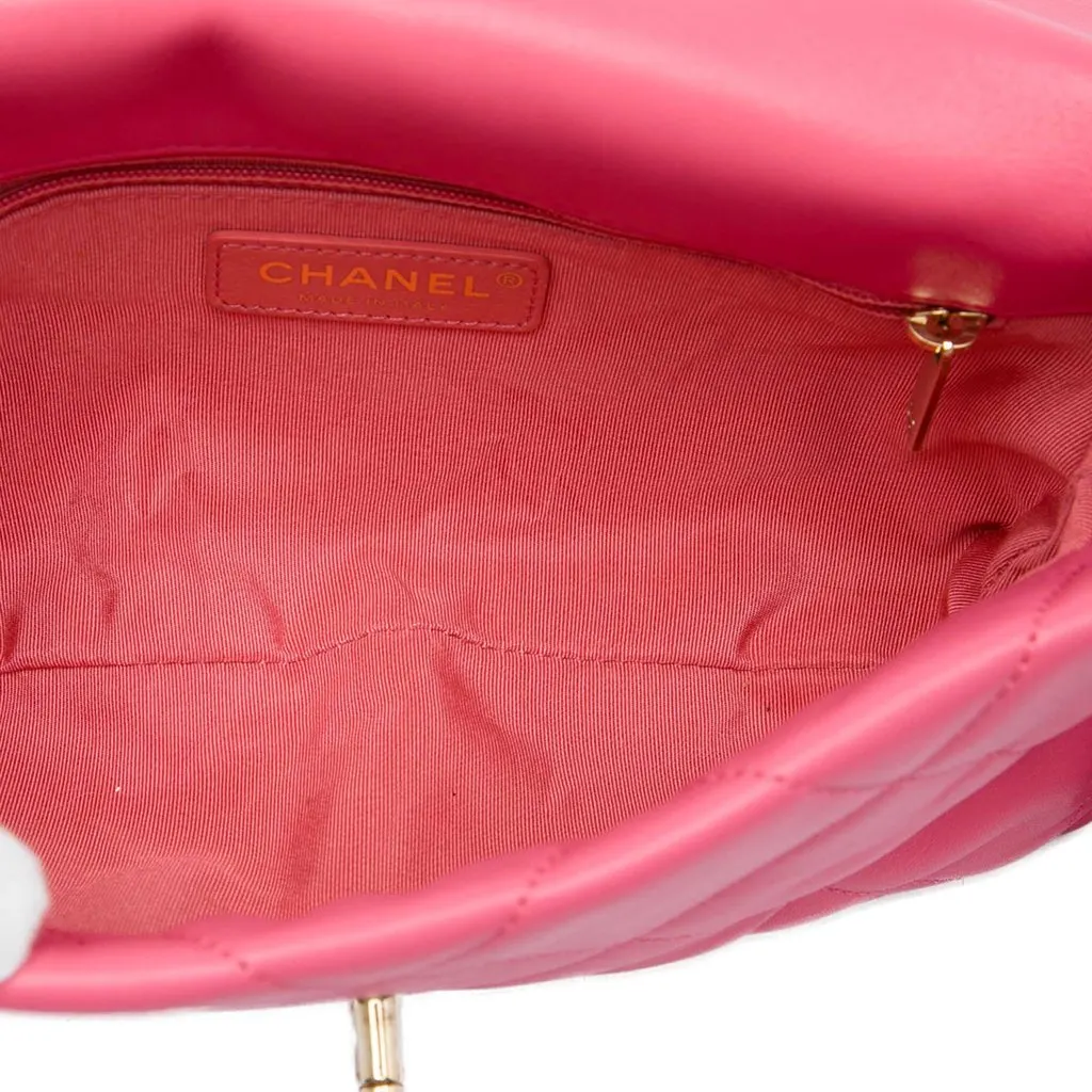Chanel Small Quilted Lambskin Logo Chain Strap Flap Pink Leather Very good - Model View