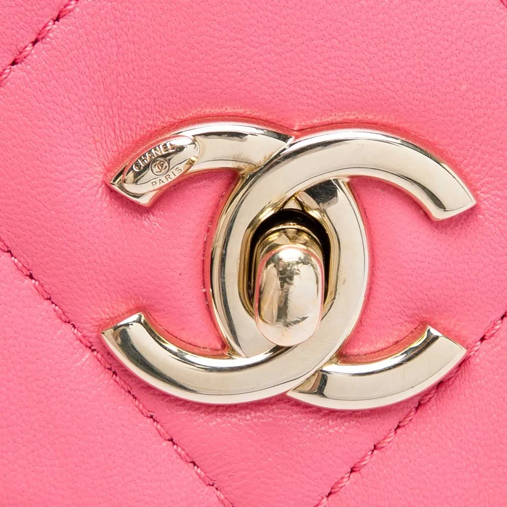 Chanel Small Quilted Lambskin Logo Chain Strap Flap Pink Leather Very good - Box View