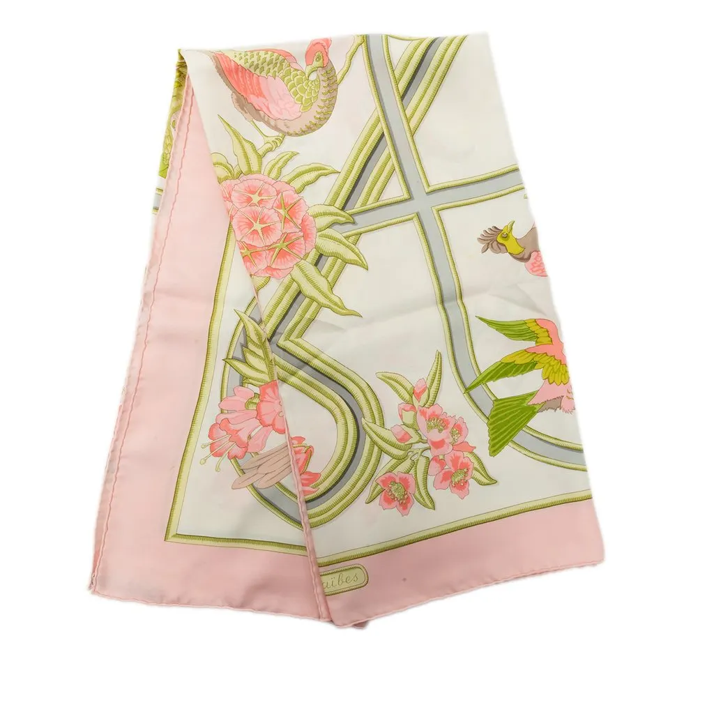 Hermès Caraibes Silk Scarf 90 White Silk Very good - Front View