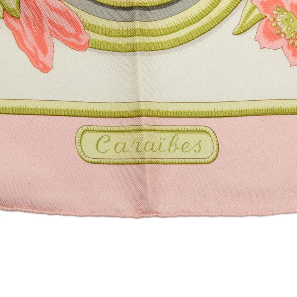 Hermès Caraibes Silk Scarf 90 White Silk Very good - Inside View