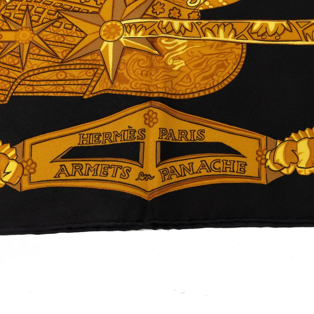 Hermès Armets en Panache Silk Scarf 90 Black Silk Good - Back View