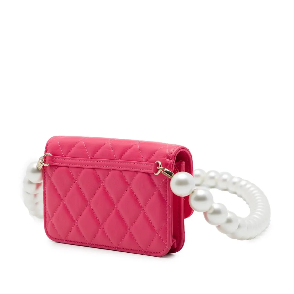 Chanel Quilted Lambskin Maxi Pearls Clutch With Chain Pink Leather Very good - Back View