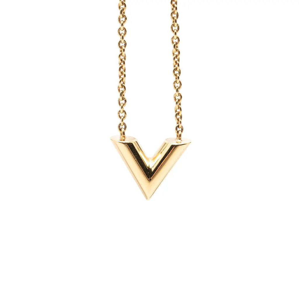 Louis Vuitton Gold Plated Essential V Necklace Gold Metal Very good - Back View