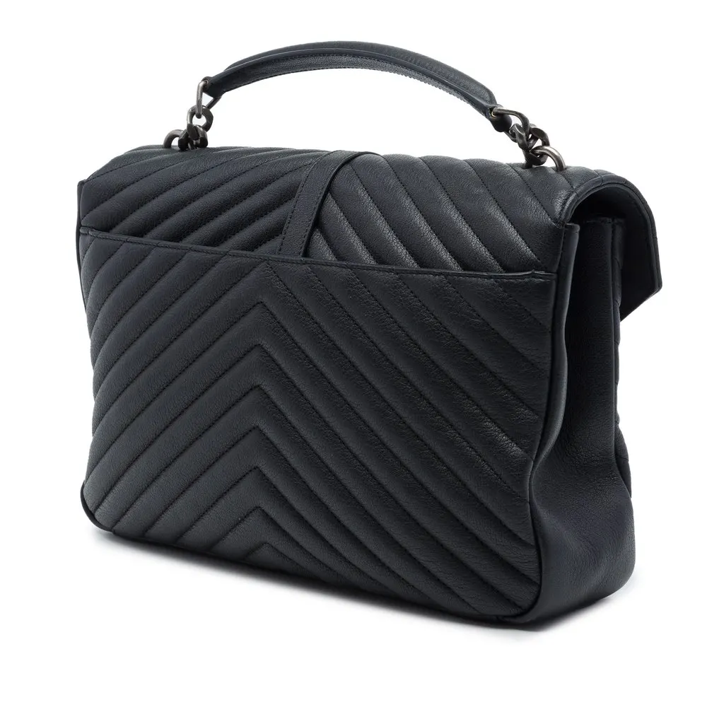 Saint Laurent Large Chevron Sheepskin Monogram College Satchel Black Leather Good - Back View