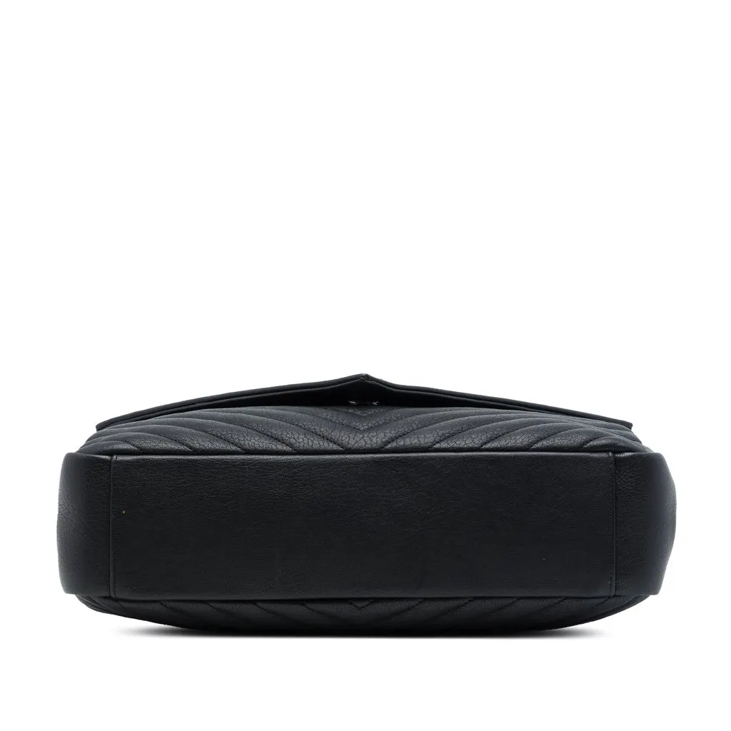 Saint Laurent Large Chevron Sheepskin Monogram College Satchel Black Leather Good - Inside View