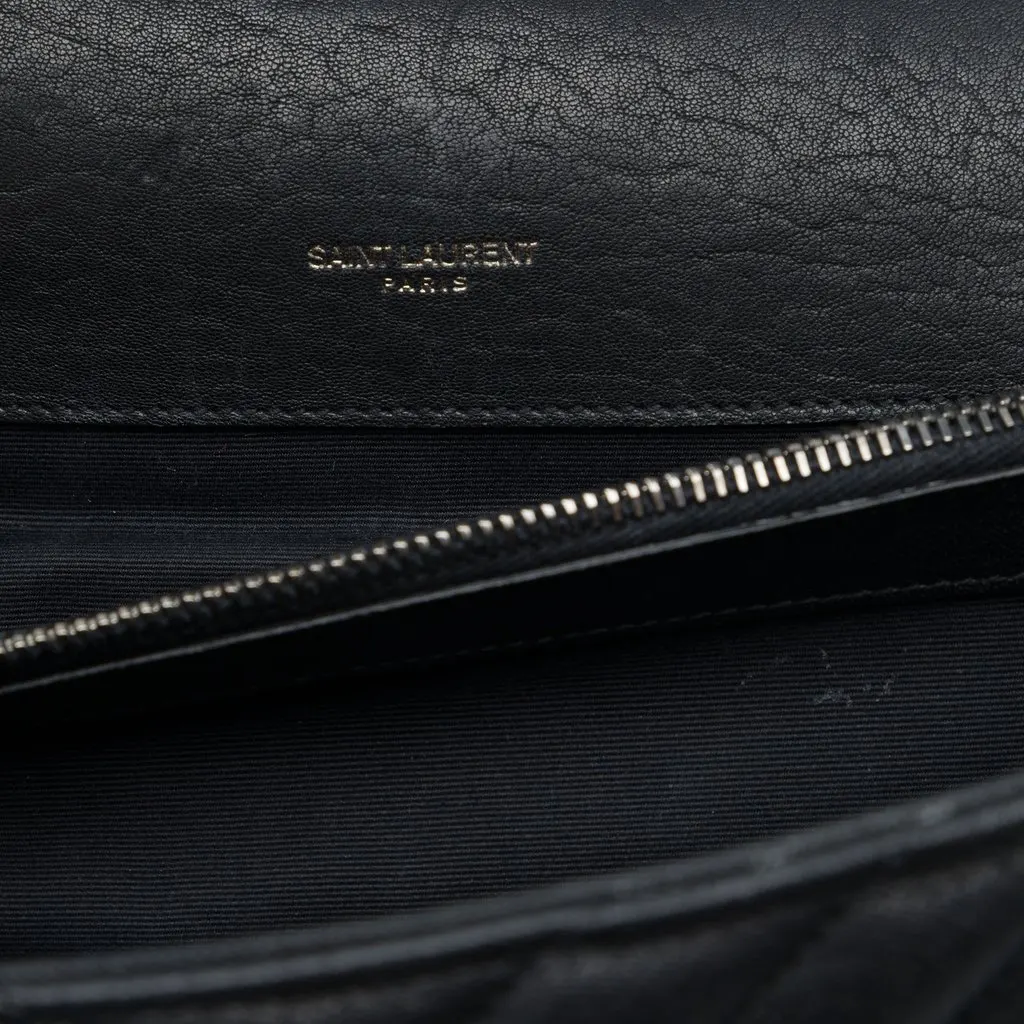 Saint Laurent Large Chevron Sheepskin Monogram College Satchel Black Leather Good - Box View