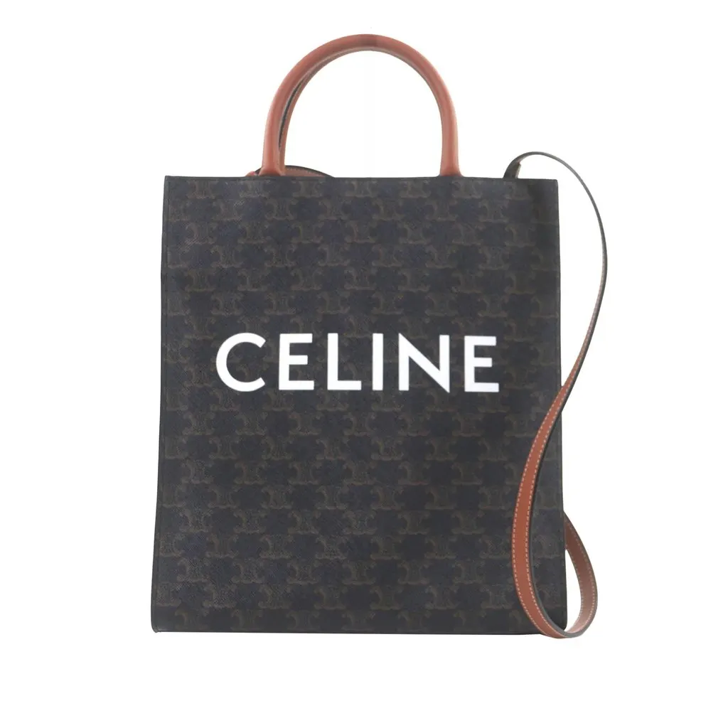 Celine Small Triomphe Coated Canvas Vertical Cabas Tote Brown Very good - Front View