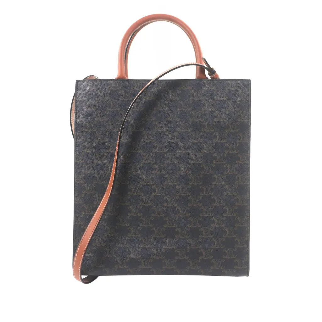 Celine Small Triomphe Coated Canvas Vertical Cabas Tote Brown Very good - Back View