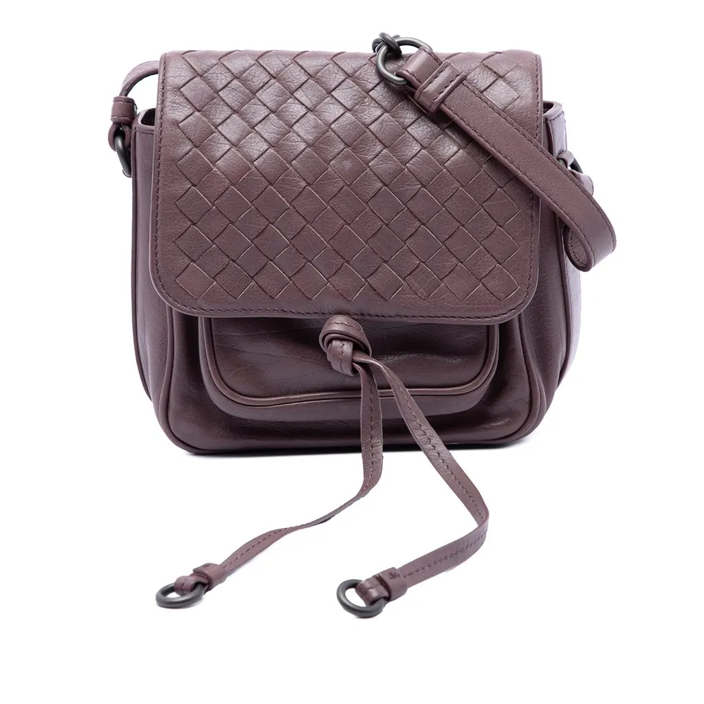 Bottega Veneta Mini Nappa Intrecciato Flap Crossbody Purple Leather Very good - Front View