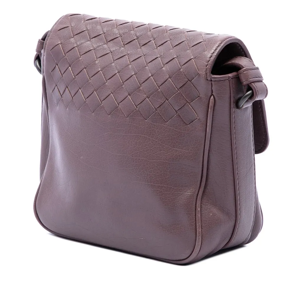 Bottega Veneta Mini Nappa Intrecciato Flap Crossbody Purple Leather Very good - Back View