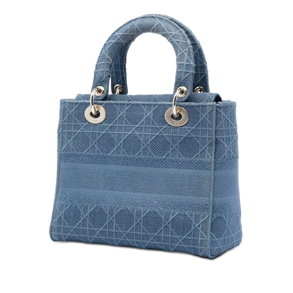 Dior Medium Embroidered Canvas Cannage Lady D Lite Blue Very good - Back View