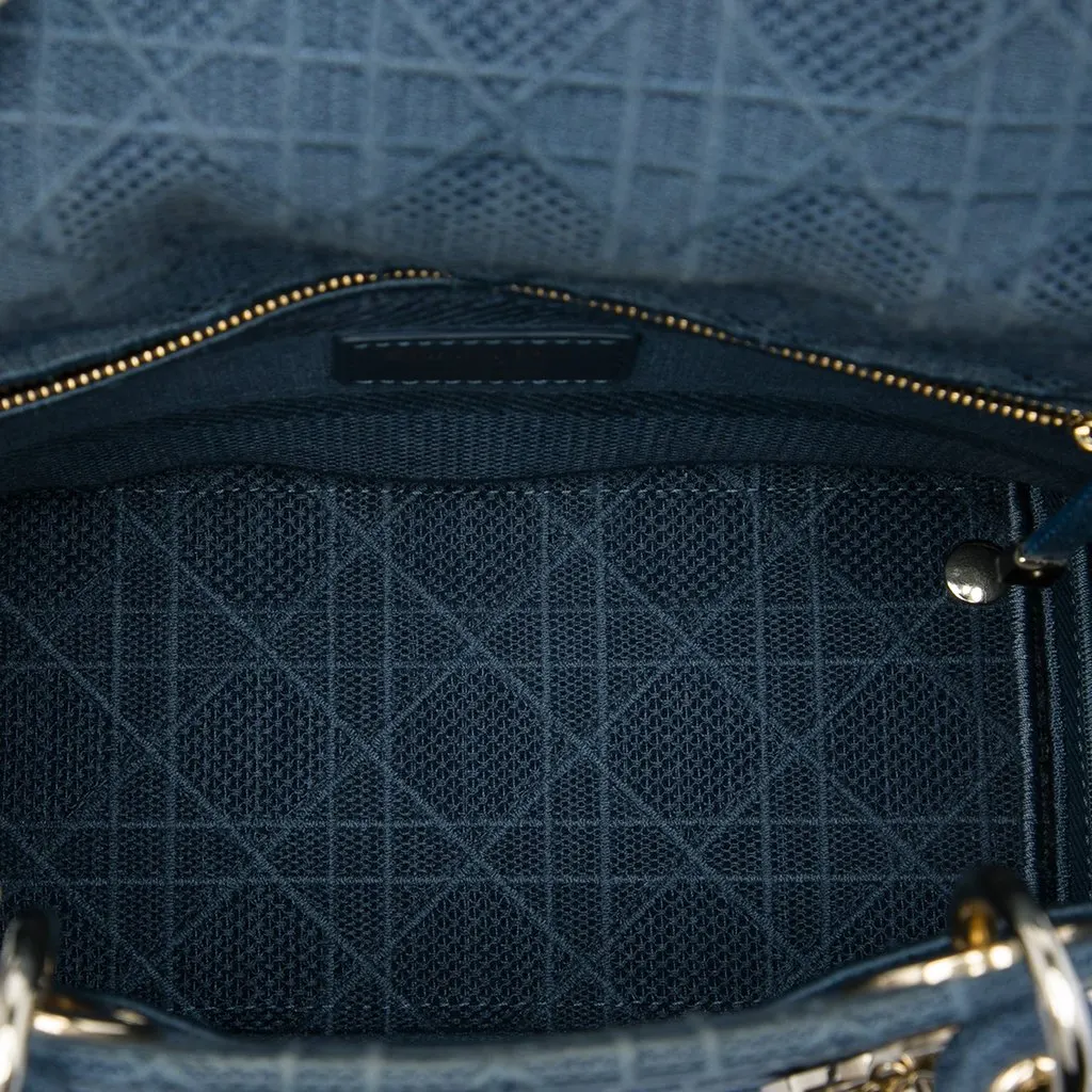 Dior Medium Embroidered Canvas Cannage Lady D Lite Blue Very good - Model View