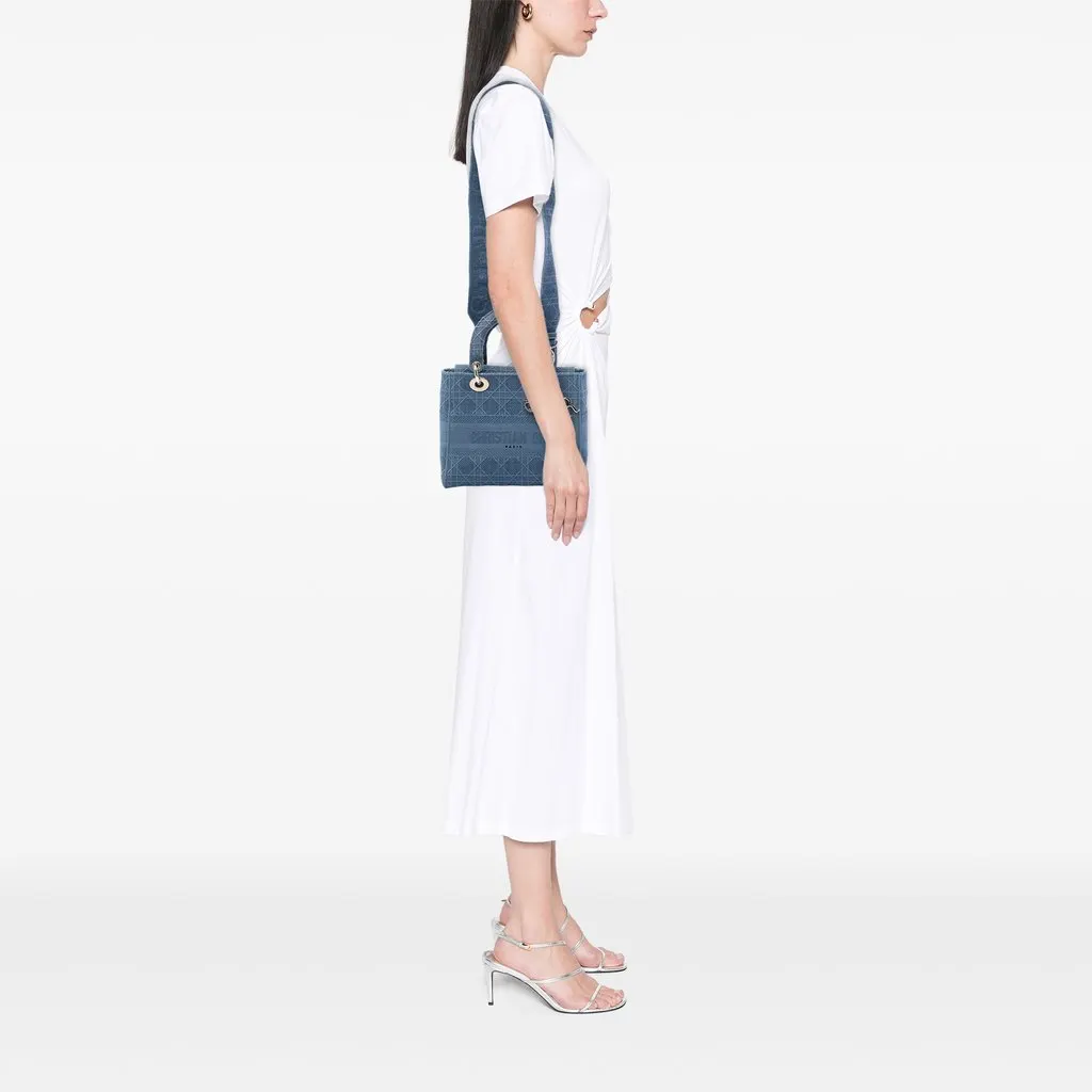 Dior Medium Embroidered Canvas Cannage Lady D Lite Blue Very good - Box View