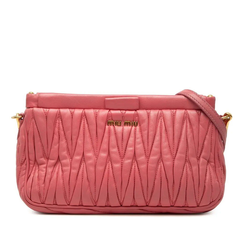 Miu Miu Matelasse Nappa Frame Shoulder Bag Pink Leather Very good - Front View