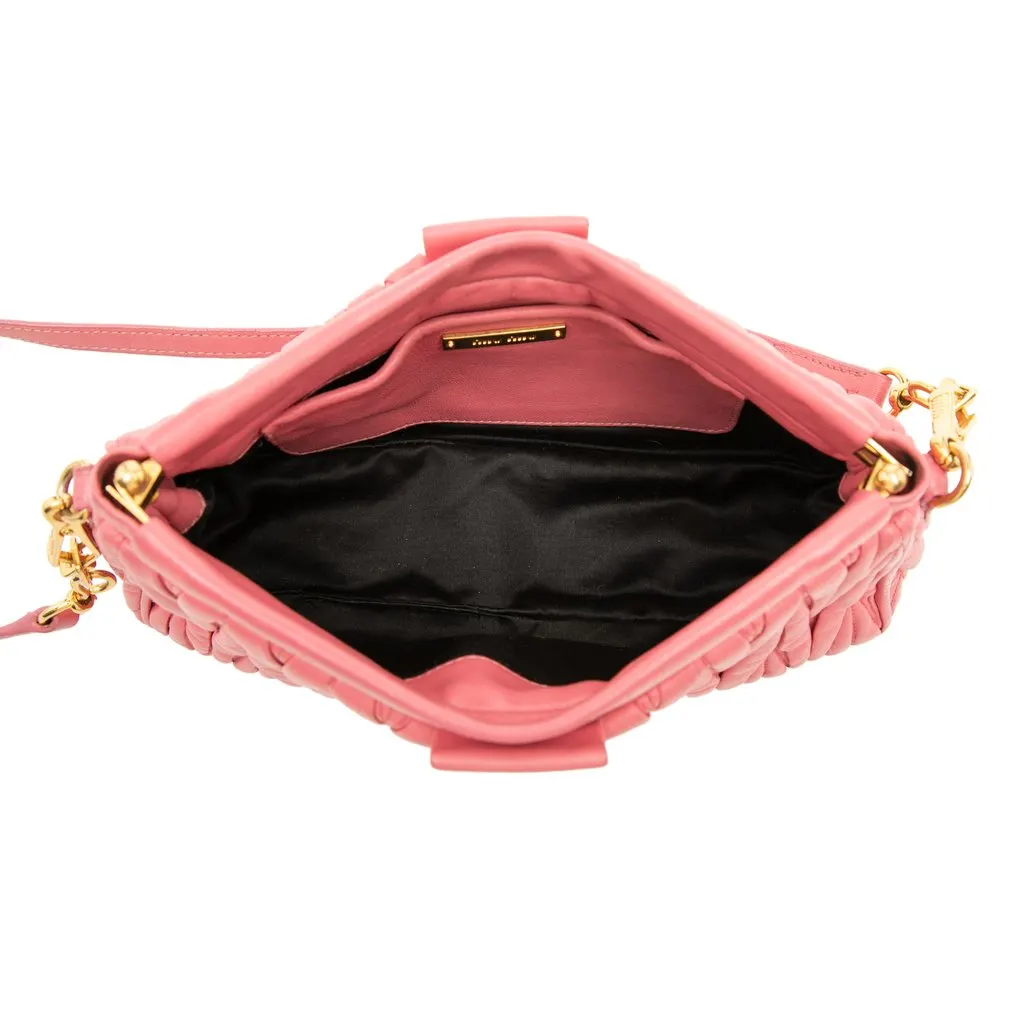 Miu Miu Matelasse Nappa Frame Shoulder Bag Pink Leather Very good - Model View