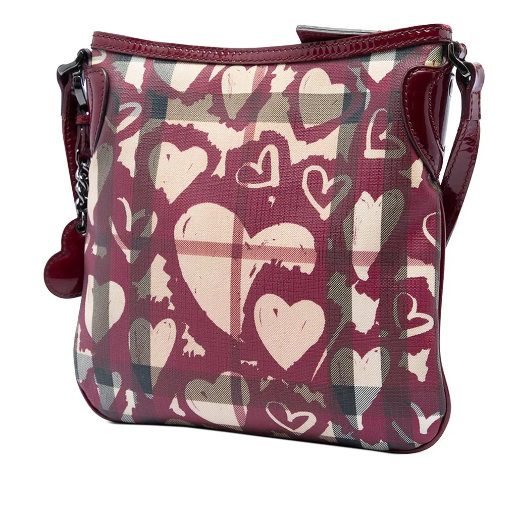Burberry House Check Coated Canvas Hearts Crossbody Beige Canvas Good - Back View