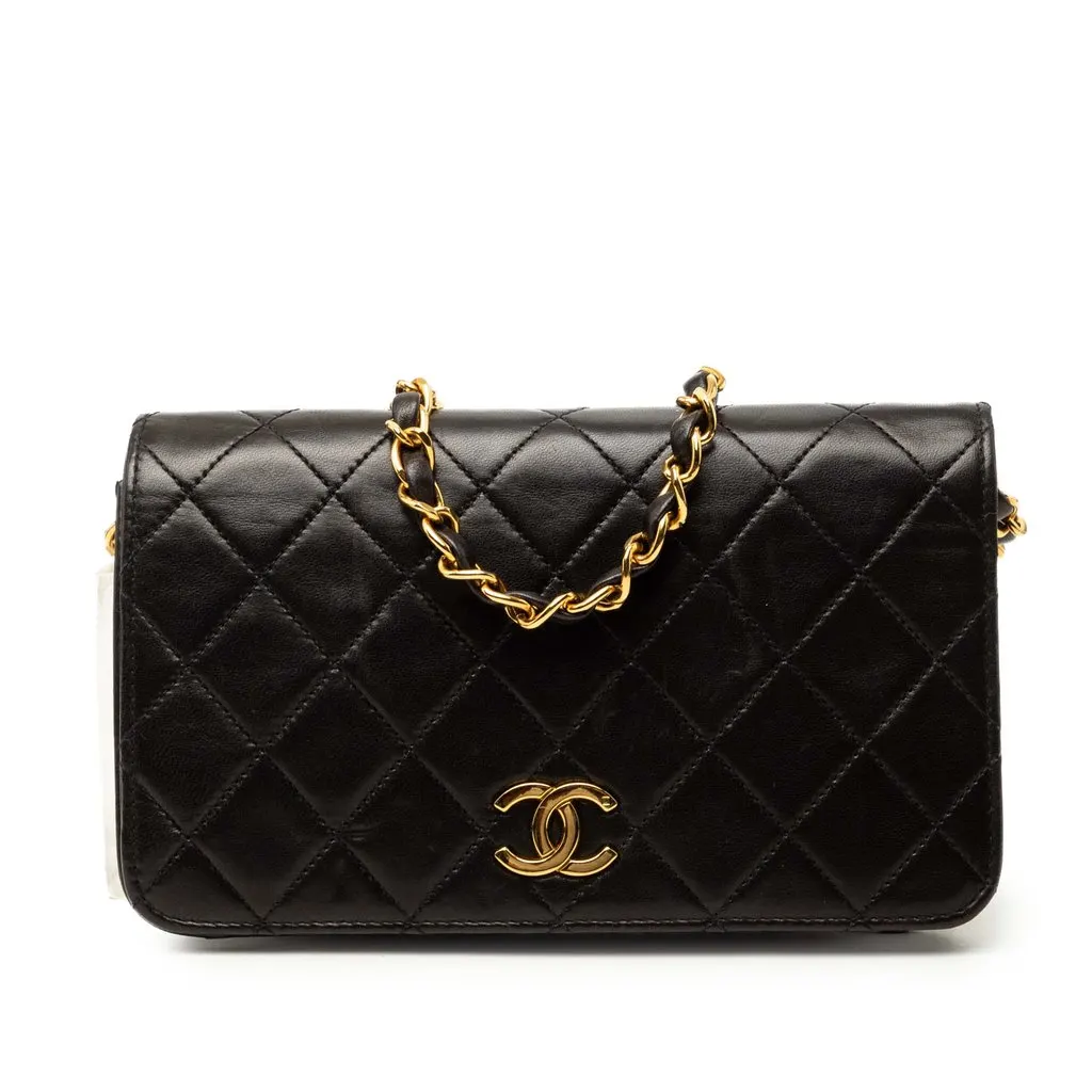 Chanel Mini CC Quilted Lambskin Full Flap Black Leather Very good - Front View