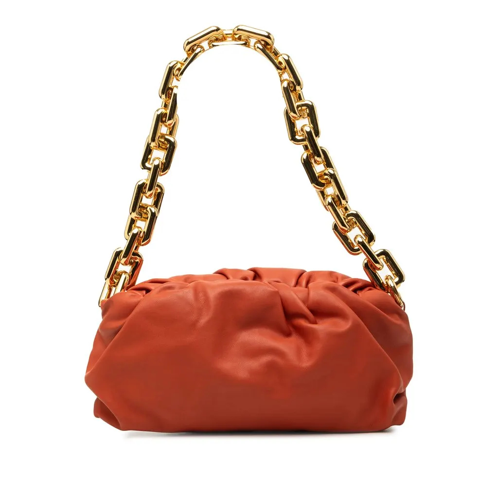 Bottega Veneta Lambskin Chain Pouch Orange Leather Very good - Front View
