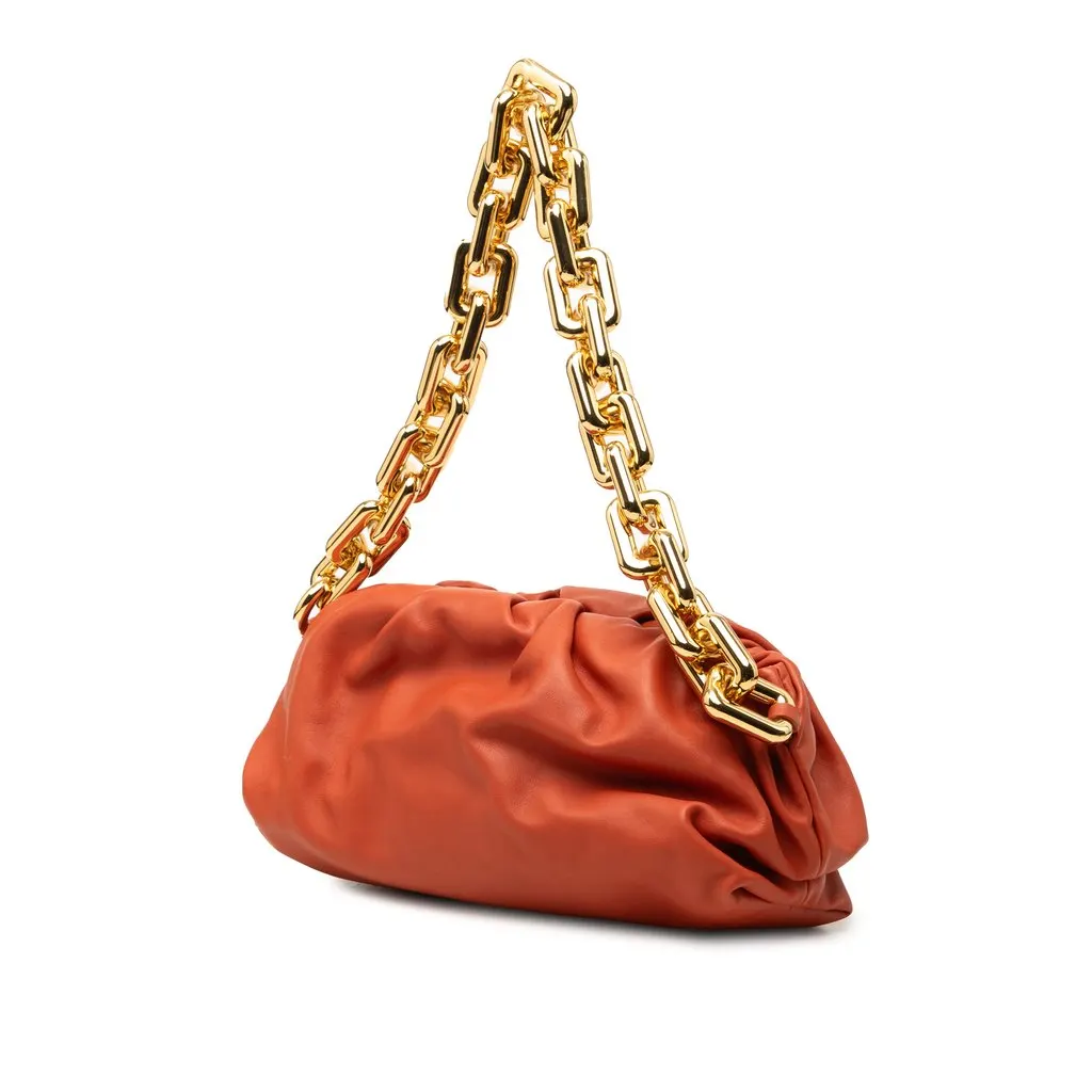 Bottega Veneta Lambskin Chain Pouch Orange Leather Very good - Back View