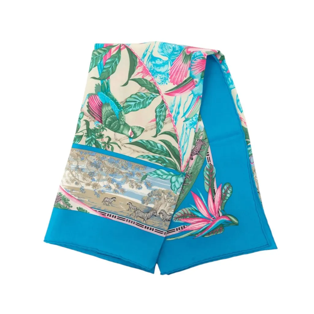 Hermès Tropiques Silk Scarf 65 Blue Never worn - Front View