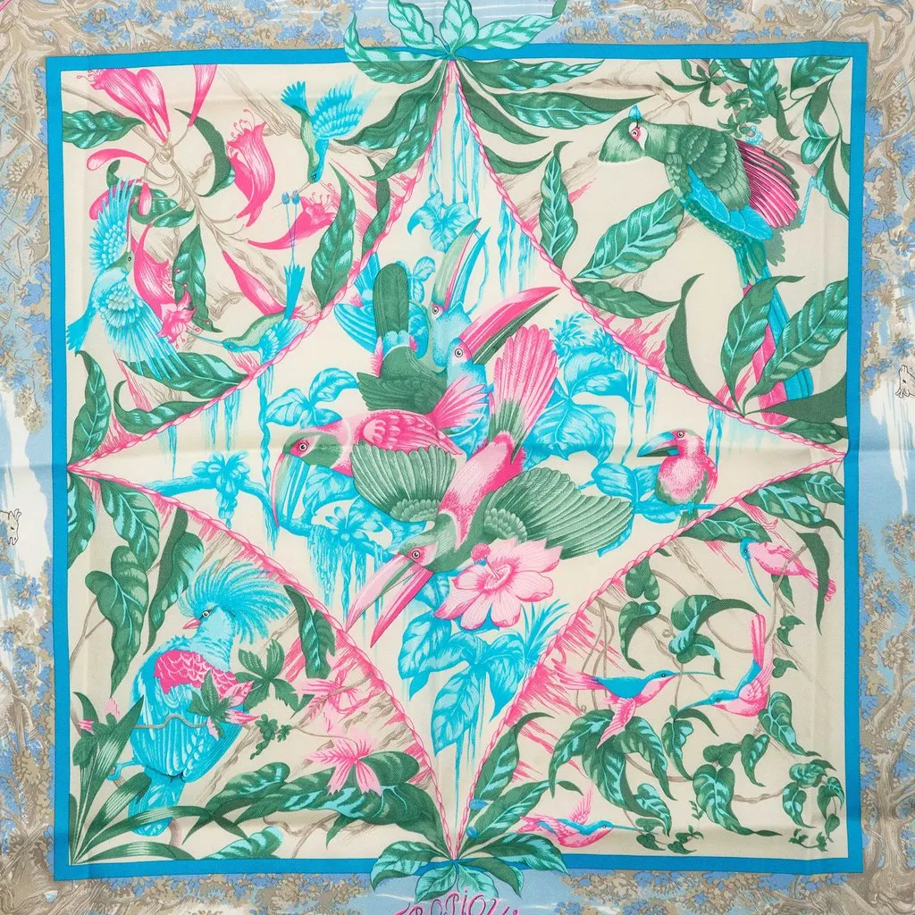 Hermès Tropiques Silk Scarf 65 Blue Never worn - Back View