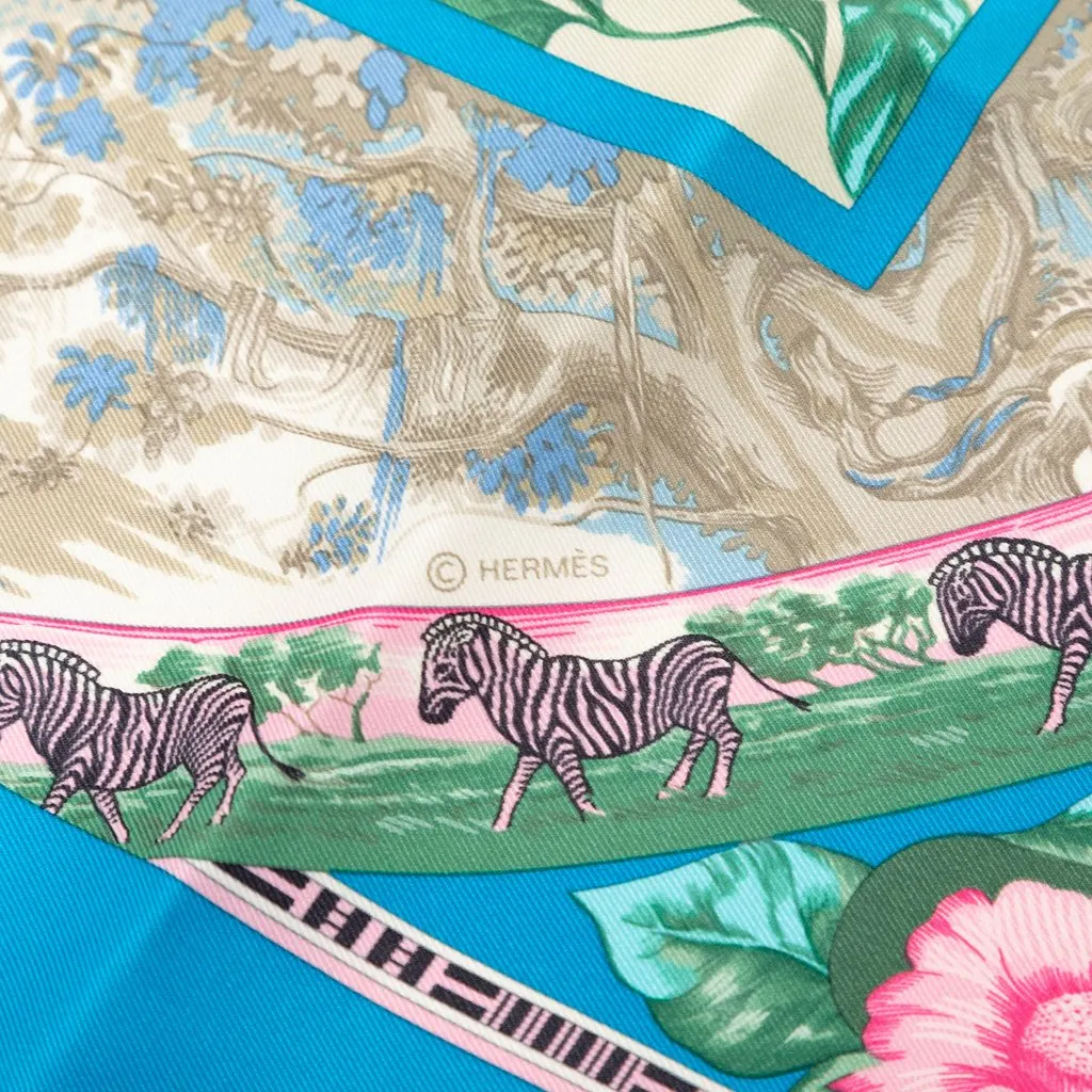 Hermès Tropiques Silk Scarf 65 Blue Never worn - Inside View