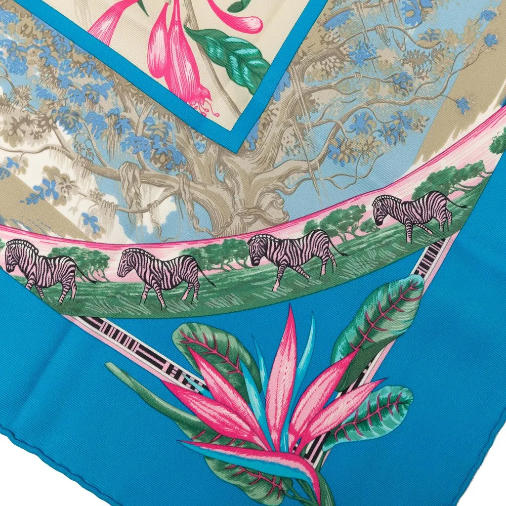 Hermès Tropiques Silk Scarf 65 Blue Never worn - Box View