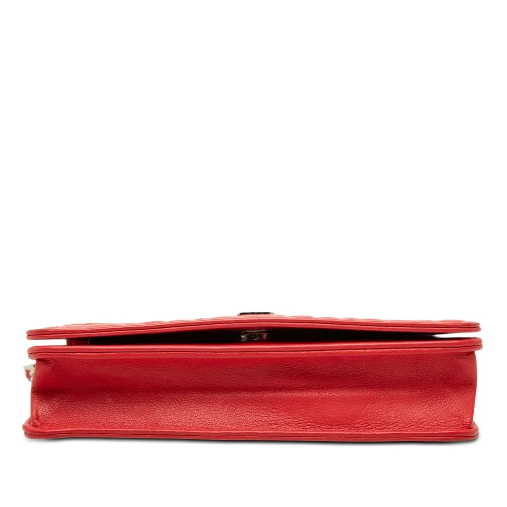 Chanel CC Embossed Lambskin Camellia Wallet On Chain Red Leather Very good - Inside View