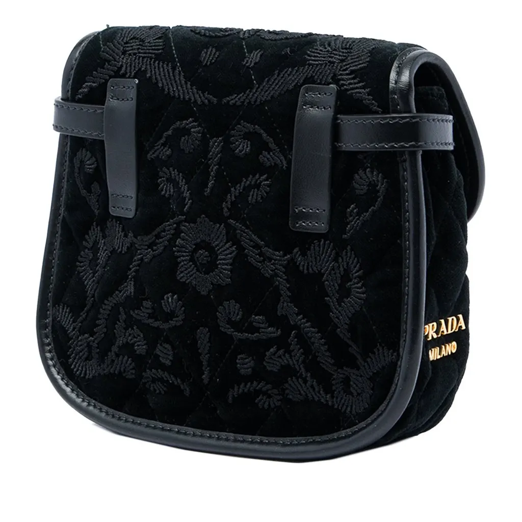 Prada Impuntu Embroidered Velluto Corsaire Convertible Belt Bag Black Velvet Very good - Back View