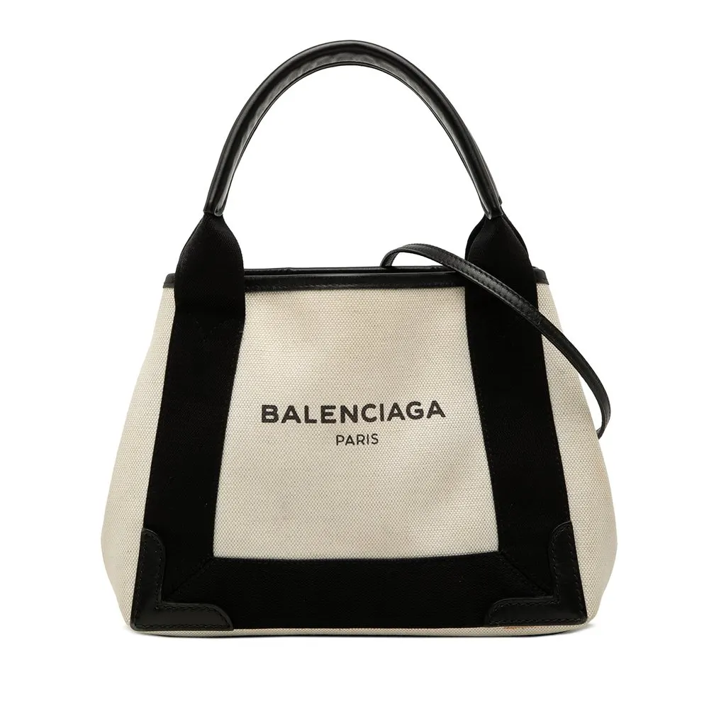 Balenciaga Canvas Navy Cabas Satchel XS Brown Very good - Front View