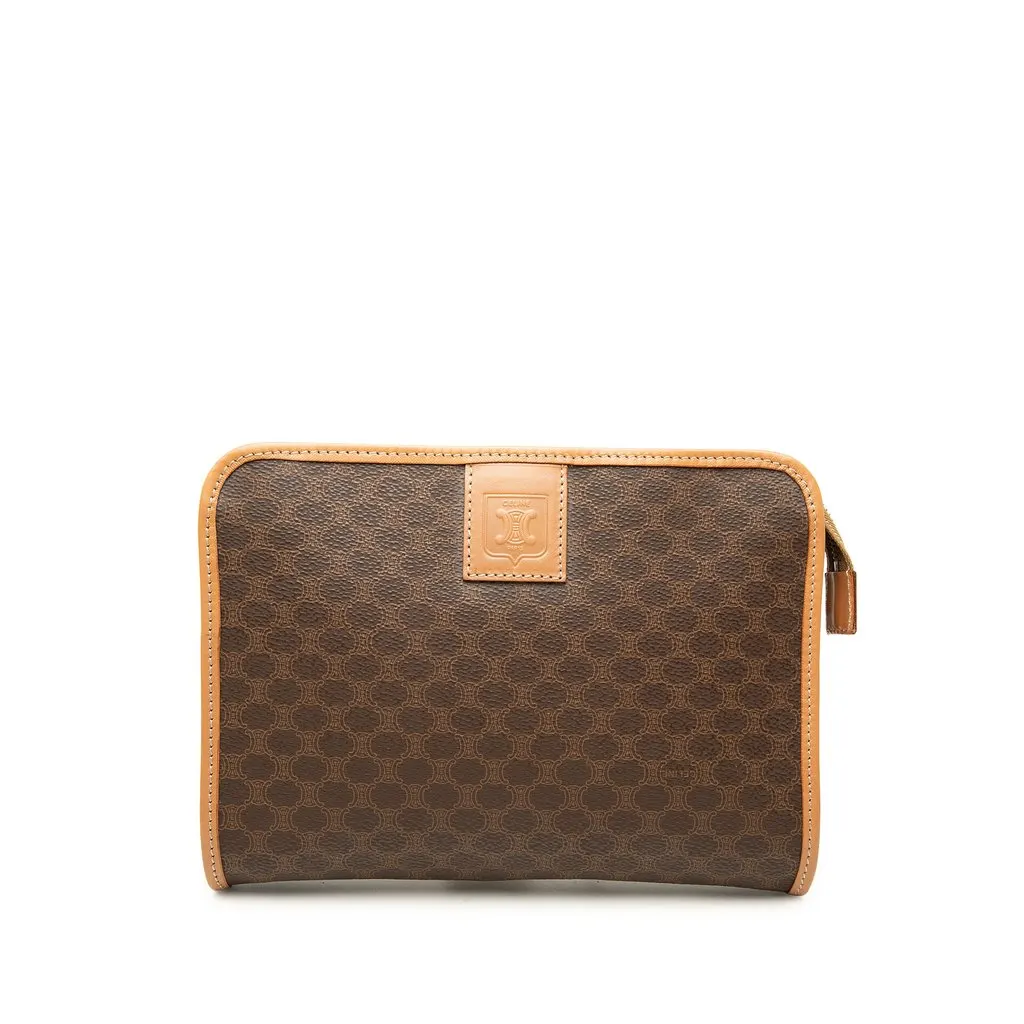 Celine Macadam Coated Canvas Clutch Brown Canvas Very good - Front View