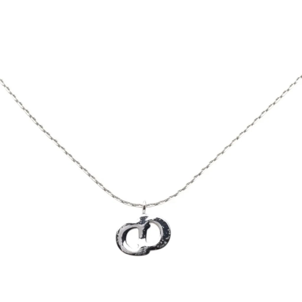 Dior Brass and Strass CD Logo Pendant Necklace Silver Metal Very good - Inside View