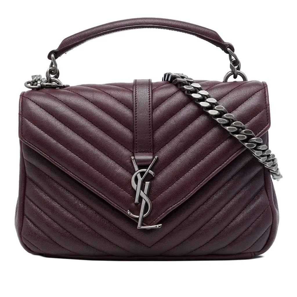 Saint Laurent Medium Chevron Sheepskin Monogram College Satchel Red Leather Very good - Front View