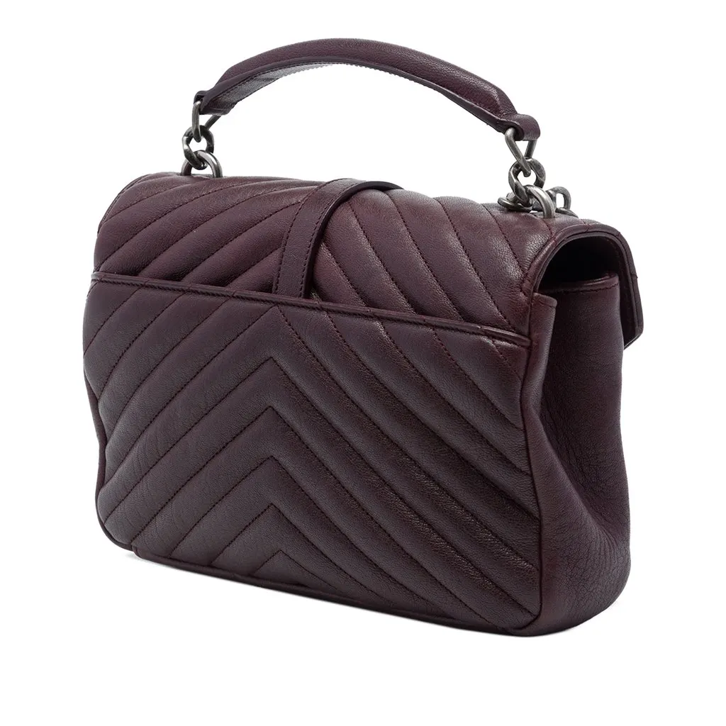 Saint Laurent Medium Chevron Sheepskin Monogram College Satchel Red Leather Very good - Back View