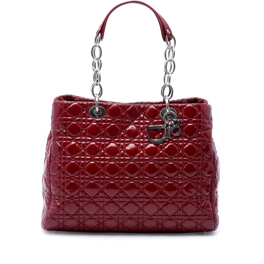 Dior Large Patent Cannage Lady Dior Soft Shopping Tote Red Leather Very good - Front View