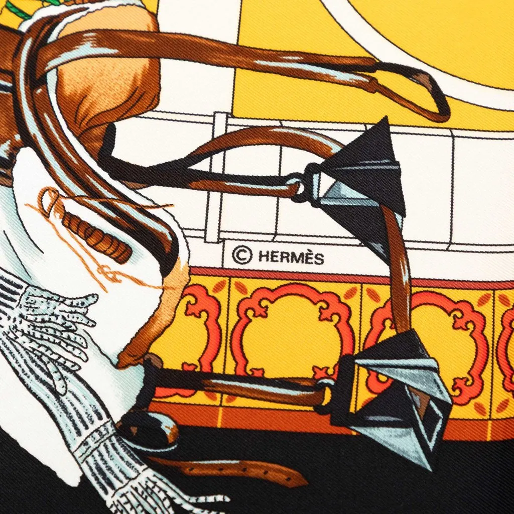 Hermès Real Escuela Andaluza del Arte Ecuestre Silk Scarf 90 Yellow Very good - Model View