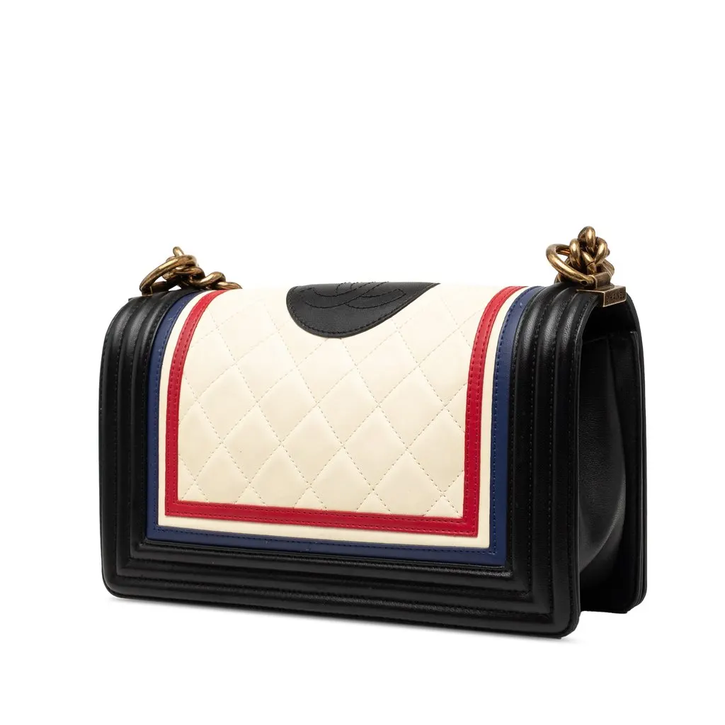 Chanel Old Medium Multicolor Quilted Lambskin Crest Boy Flap White Leather Very good - Back View